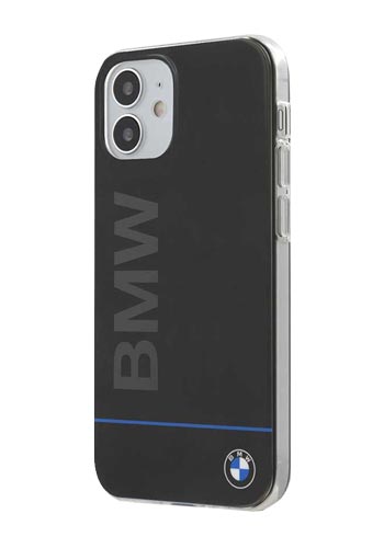 BMW Hard Cover Printed Logo Blue Line Black, Signature für Apple iPhone 12 Mini, BMHCP12SPCUBBK
