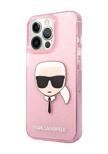 Karl Lagerfeld Hard Cover Karl Head Full Glitter Pink, for iPhone 13 Pro Max, KLHCP13XKHTUGLP