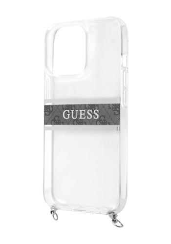 GUESS Hard Cover 4G Grey Strap Silver Chain Transparent, für iPhone 13 Pro Max, GUHCP13XKC4GBSI