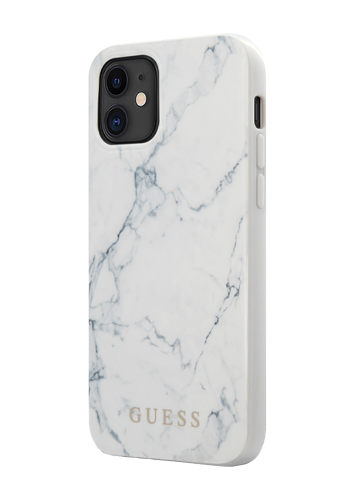 GUESS Hard Cover Marble Design White, für iPhone 12 Mini, GUHCP12SPCUMAWH, Blister