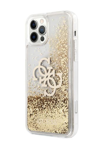 GUESS Hard Cover 4G Big Liquid Glitter Gold, für iPhone 12/12 Pro, GUHCP12MLG4GGO