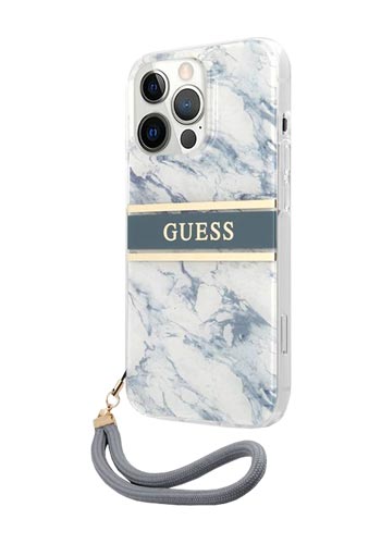 GUESS Hard Cover Marble Strap Blue, für Apple iPhone 13 Pro, GUHCP13LKMABGR