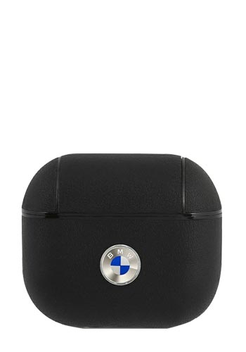 BMW Hard Cover Leather Metal Logo Silver Black, für Apple Airpods 3, BMA3SSLBK