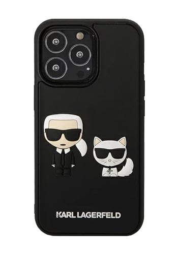 Karl Lagerfeld Cover Karl Lagerfeld and Choupette 3D Black, für Apple iPhone 13 Pro Max, KLHCP13X3DRKCK