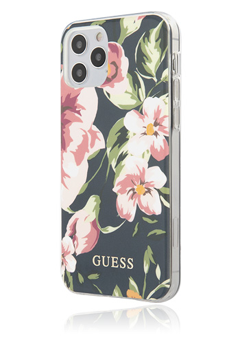 GUESS Hard Cover Flower Navy Blue, für Apple iPhone 12/12 Pro, GUHCP12MIMLFL03, Blister