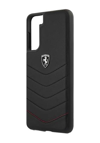 Ferrari Leather Cover Off Track Quilted Black, für Samsung G991 Galaxy S21, FEHQUHCS21SBK, Blister