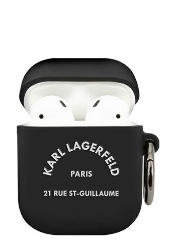 Karl Lagerfeld Hard Cover Rue St Guillaume Black, für Apple Airpods 1/2, KLACA2SILRSGBK