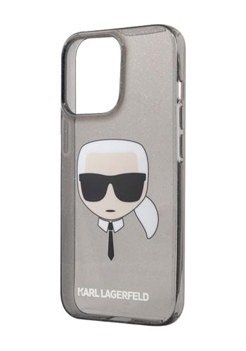 Karl Lagerfeld Hard Cover Full Glitter Karl Head Black, für iPhone 13 Pro Max, KLHCP13XKHTUGLB