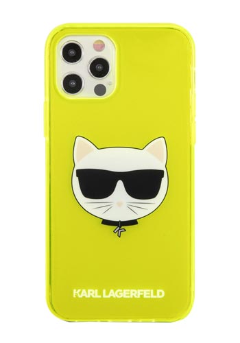 Karl Lagerfeld Hard Cover Fluo Yellow, für iPhone 12 Pro Max, Choupette Head, KLHCP12LCHTRY