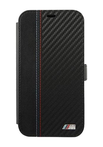 BMW Book Case PU Leather Carbon Contrast M Collection Black, für Apple iPhone 12 Pro Max, BMFLBKP12LMCARBK, Blister
