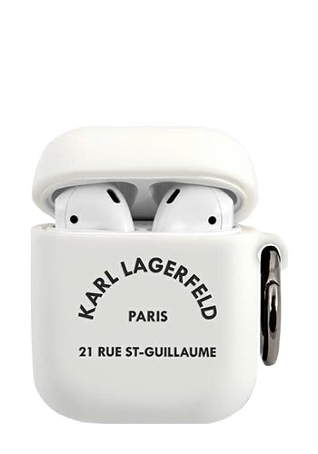 Karl Lagerfeld Hard Cover Rue St Guillaume White, für Apple Airpods 1/2, KLACA2SILRSGWH