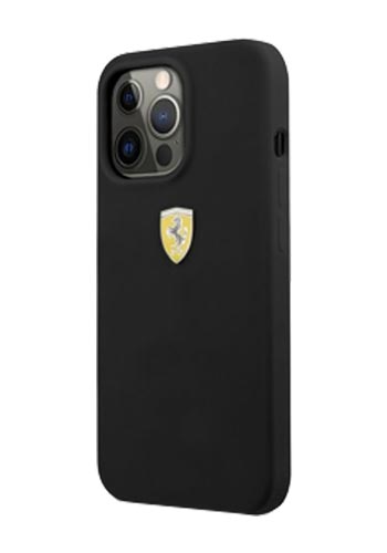 Ferrari Liquid Silicone Metal Logo Case Black, für Apple iPhone 13 Pro Max, FESSIHCP13XBK