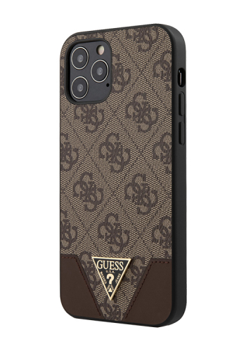 GUESS Hard Cover 4G Triangle Brown, für Apple iPhone 12 / 12 Pro, GUHCP12MPU4GHBR, Blister