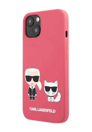 Karl Lagerfeld Cover Silicone Karl and Choupette Pink, für iPhone 13 mini, KLHCP13SSSKCP