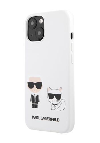 Karl Lagerfeld Cover Silicone Karl and Choupette White, für iPhone 13 mini, KLHCP13SSSKCW