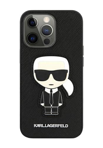 Karl Lagerfeld Hard Cover Saffiano Ikonik Karl`s Patch Black, für iPhone 13 / 13 Pro, KLHCP13LOKPK