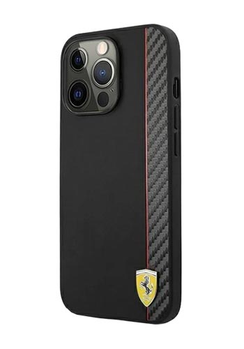 Ferrari Hard Cover On Track Carbon Stripe Black, für iPhone 12 Pro Max, FESAXHCP12LBK