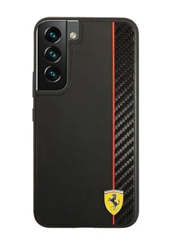 Ferrari Hard Cover Smooth and Carbon Effect Black, für Samsung S901 Galaxy S22, FESAXHCS22SBK