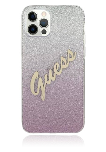 GUESS Hard Cover Glitter Gradient Script Pink, für Apple iPhone 12 Pro, GUHCP12MPCUGLSPI