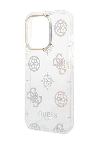 GUESS Hard Cover Peony Glitter Transparent White, für iPhone 14 Pro Max, GUHCP14XHTPPTH