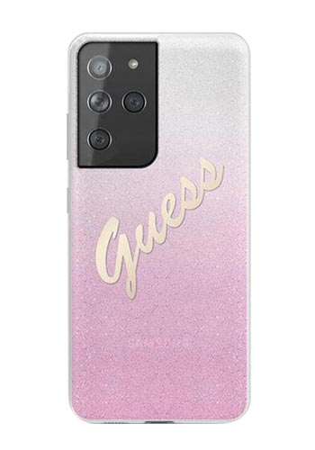 GUESS Hard Cover Vintage Glitter Gradient Pink, für Samsung G998 Galaxy S21 Ultra, GUHCS21LPCUGLSPI