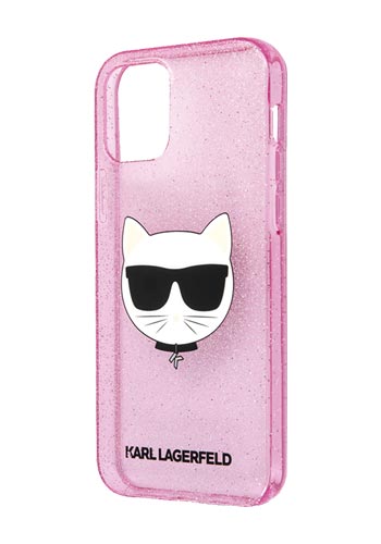 Karl Lagerfeld Hard Cover Choupette Head Glitter Pink, für iPhone 12 Pro Max, KLHCP12LCHTUGLP