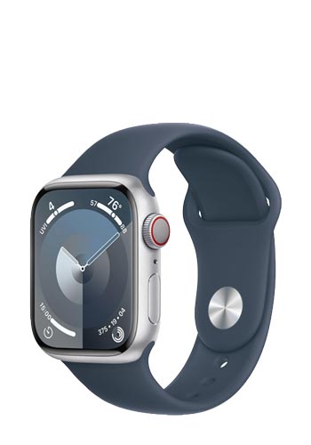 Apple Watch S9 Aluminium GPS + Cellular Silver, Sportband Storm Blue, M/L, MRHW3QF/A, 41mm