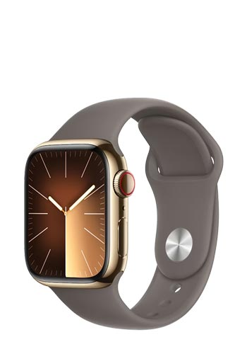 Apple Watch S9 Stainless Steel GPS + Cellular Gold, Sportband Clay, M/L, MRJ63QF/A, 41mm