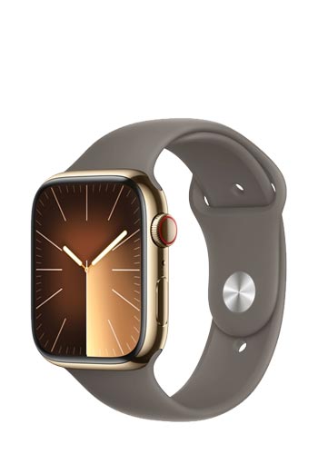 Apple Watch S9 Stainless Steel GPS + Cellular Gold, Sportband Clay, S/M, MRMR3QF/A, 45mm