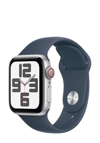 Apple Watch SE Aluminium GPS + Cellular Silver, Sportarmband Blue M/L, MRGM3QF/A, 40mm