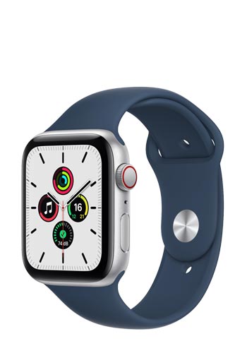 Apple Watch SE Aluminium GPS + Cellular Silver, Sportarmband Blue M/L, MRHJ3QF/A, 44mm