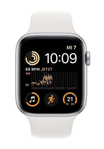 Apple Watch SE Aluminium GPS Silver, Sportarmband White, MNK23FD/A, 44mm