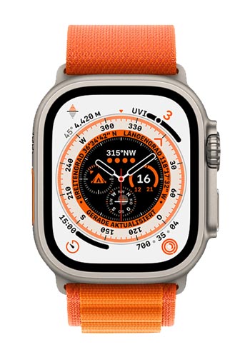 Apple Watch Ultra Titanium GPS + Cellular Titanium, Alpine Loop Orange Large, MQFM3FD/A, 49mm