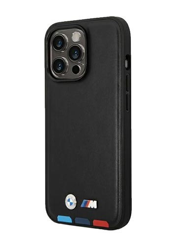 BMW Hard Cover Leather Stamp Tricolor Black, für Apple iPhone 14 Pro, BMHCP1422PTDK