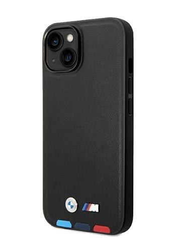BMW Hard Cover Leather Stamp Tricolor Black, für iPhone 14, BMHCP14S22PTDK