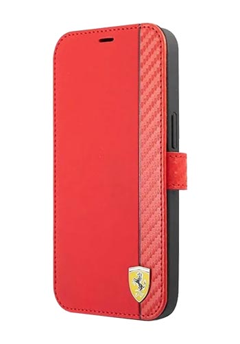Ferrari Book Case On Track Carbon Stripe Red, für iPhone 13 Pro Max, FESAXFLBKP13XRE