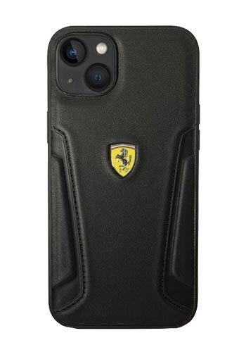 Ferrari Hard Cover Leather Stamp Sides Black, für iPhone 14 Plus, FEHCP14MRBUK