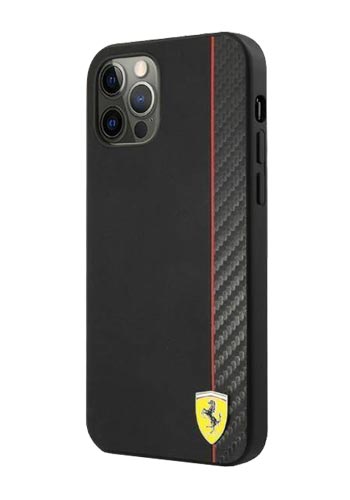 Ferrari Hard Cover On Track Carbon Stripe Black, für iPhone 12 / 12 Pro, FESAXHCP12MBK