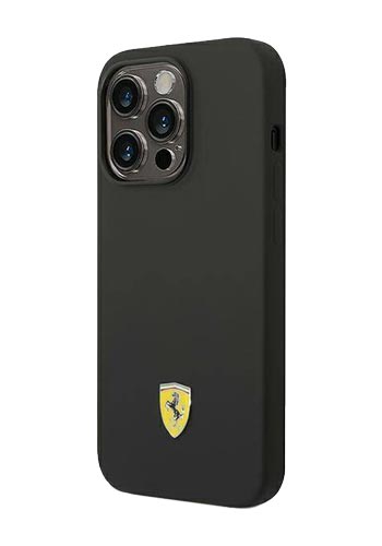 Ferrari Hard Cover Silicone Metal Logo Black, für 14 Pro Max, FEHCP14XSIBBK