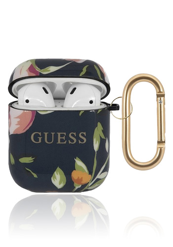 GUESS Cover Silicone Floral Blue, für Apple AirPods 1 & 2, GUACA2TPUBKFL03, Blister