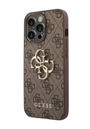 GUESS Hard Cover 4G Metal Logo Brown, für iPhone 14 Pro, GUHCP14L4GMGBR
