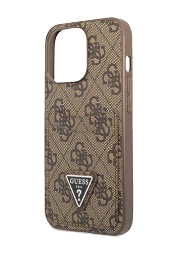 GUESS Hard Cover 4G Saffiano Double Card Brown, für Apple iPhone 13, GUHCP13MP4TPW