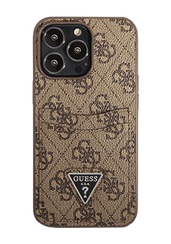 GUESS Hard Cover 4G Saffiano Double Card Brown, für Apple iPhone 13 Pro Max, GUHCP13XP4TPW