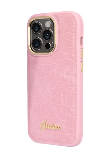 GUESS Hard Cover Croco Metal Pink, für iPhone 14 Pro, GUHCP14LHGCRHP