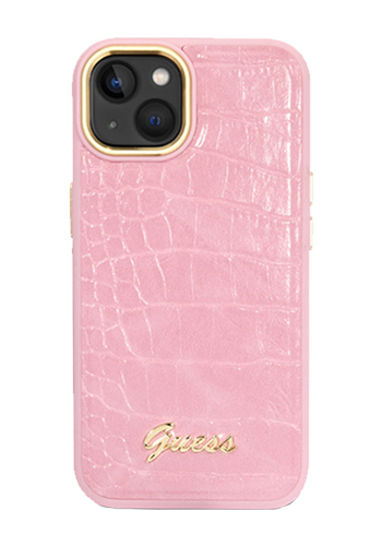 GUESS Hard Cover Croco PU Pink, für iPhone 14, GUHCP14SHGCRHP