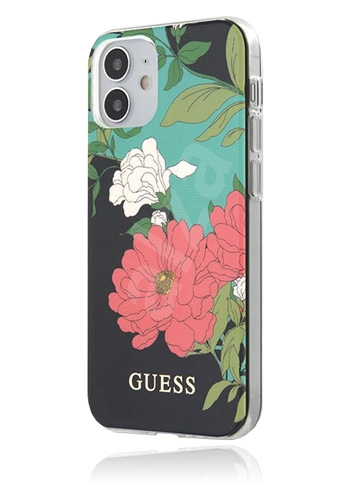 GUESS Hard Cover Flower Black-Red, für Apple iPhone 12 Mini, GUHCP12SIMLFL01, Blister