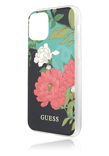 GUESS Hard Cover Flower Black-Red, für Apple iPhone 12/12 Pro, GUHCP12MIMLFL01, Blister