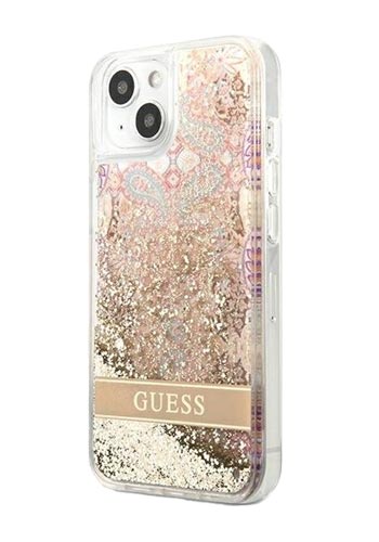GUESS Hard Cover Flower Liquid Glitter Gold, für iPhone 13 Mini, GUHCP13SLFLSD