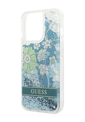 GUESS Hard Cover Flower Liquid Glitter Green, für iPhone 13 Pro, GUHCP13LLFLSN