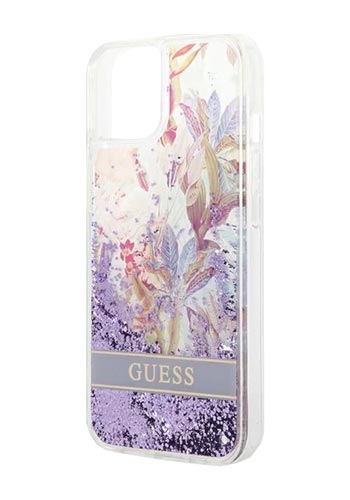 GUESS Hard Cover Flower Liquid Glitter Purple, für iPhone 14, GUHCP14SLFLSU
